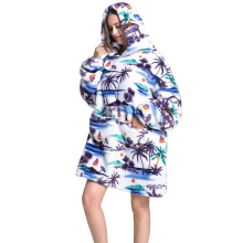 (Coconut Tree) Cartoon Women's Blanket Hoodie Warm Comfort Outdoor Clothes Cotton Robe