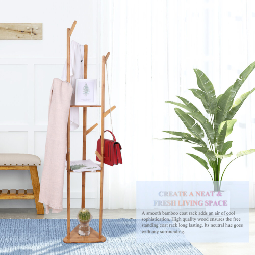 Sturdy Natural Bamboo Tree Garment Clothes Coat Hat Hanger Stand 2