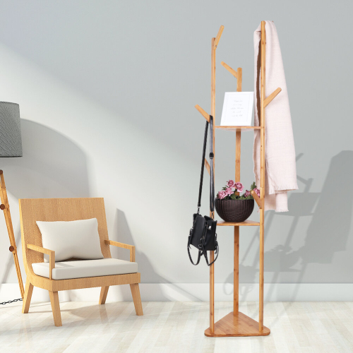 Sturdy Natural Bamboo Tree Garment Clothes Coat Hat Hanger Stand 1