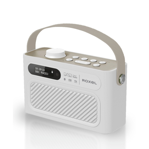 Roxel RDR-40 White DAB/DAB+ & FM Wireless Speaker Alarm Clock - Rechargeable, Dual Alarms, 40 Station Memory