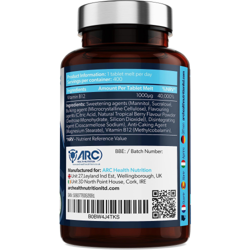 Vitamin B12 1000mcg Methylcobalamin Supplements - 400 Tablets 1