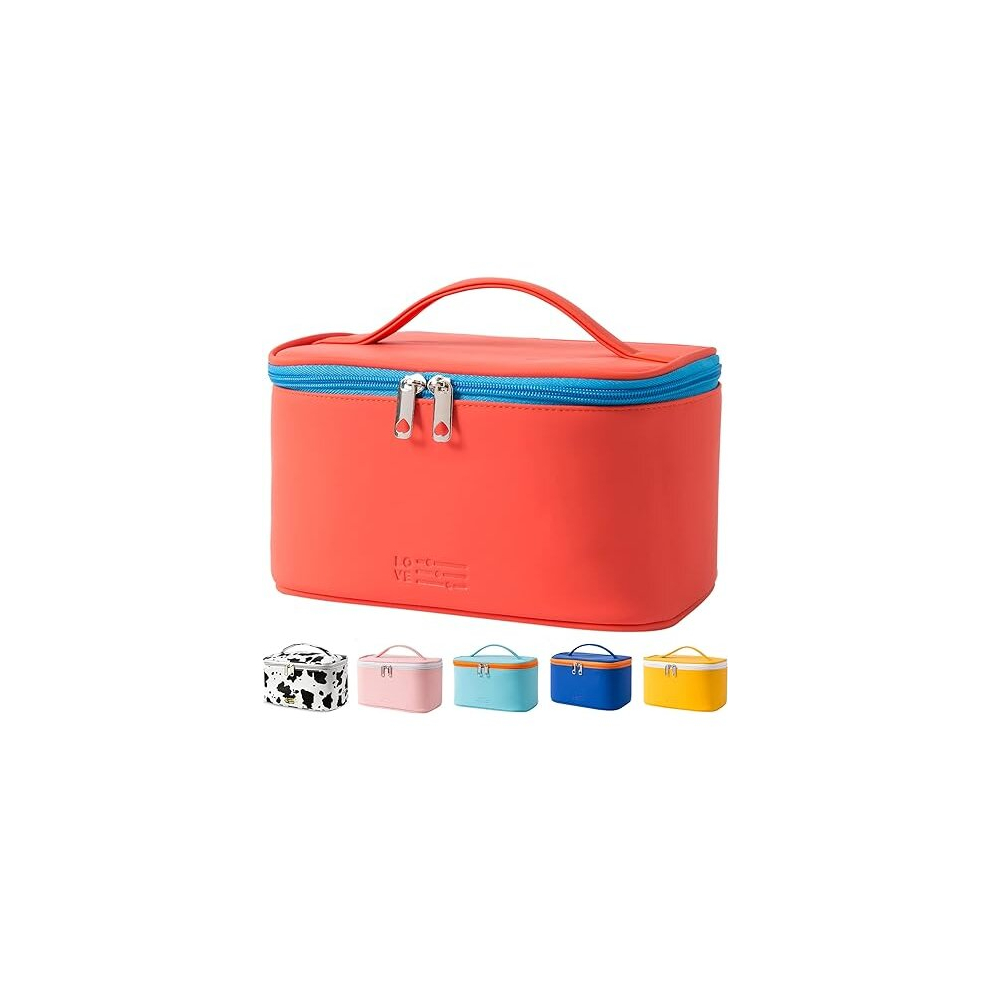 Tianci Red Makeup Bag Portable Travel Cosmetic Bag For Women, Beauty Zipper Makeup Organizer Pu Leather Washable Waterproof (Red)