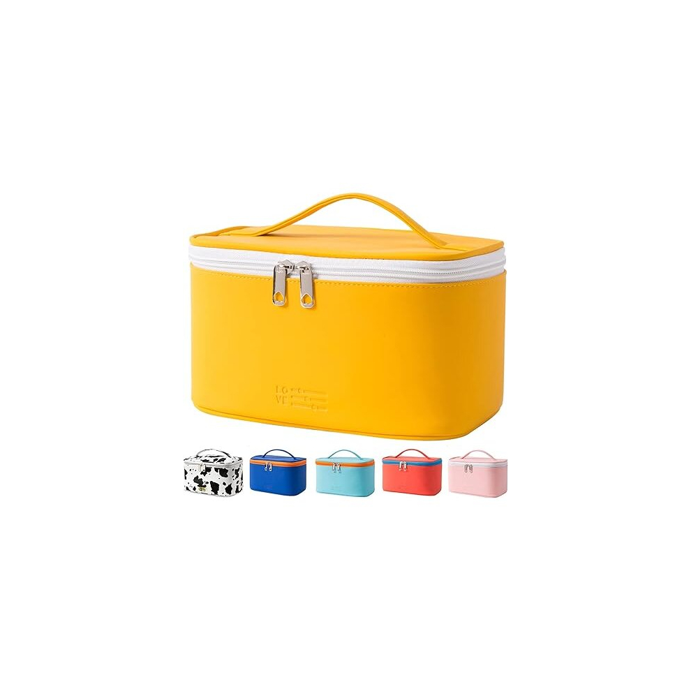 Tianci Yellow Makeup Bag Portable Travel Cosmetic Bag For Women, Beauty Zipper Makeup Organizer Pu Leather Washable Waterproof (Yellow)