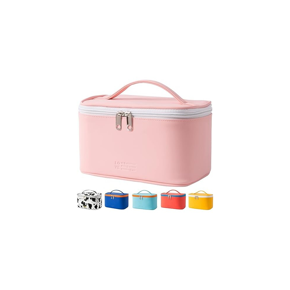 Tianci Pink Makeup Bag Portable Travel Cosmetic Bag For Women, Beauty Zipper Makeup Organizer Pu Leather Washable Waterproof (Pink)