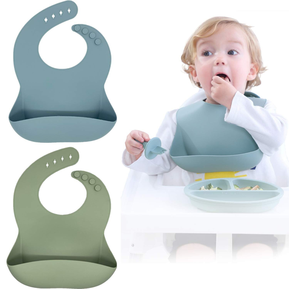 Silicone Baby Bibs Set Of 2, Bpa Free Waterproof Soft Durable Adjustable Silicone Bibs For Babies & Toddlers Tianci