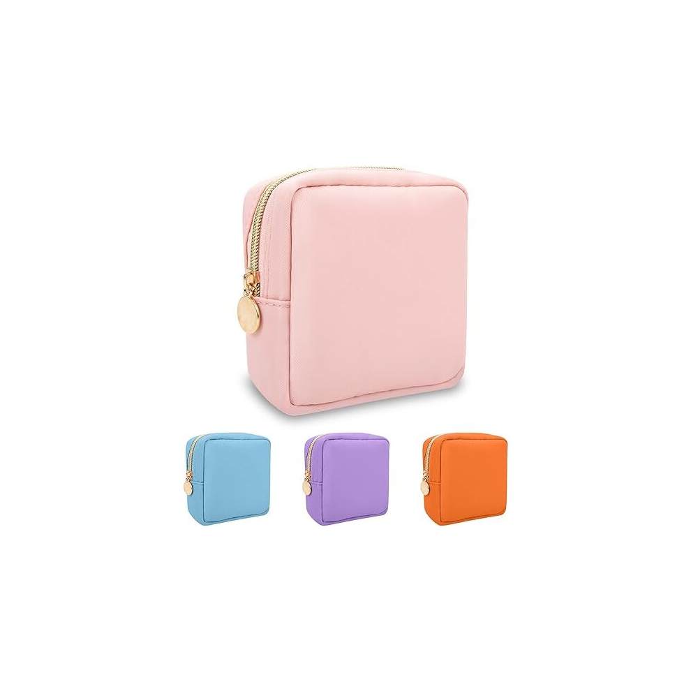 Tianci Pink Nylon Mini Makeup Bag For Purse,Waterproof Travel Coin Pouch Sanitary Napkin Storage Bag Clutch Makeup Organizer For Women Girls(Pink)