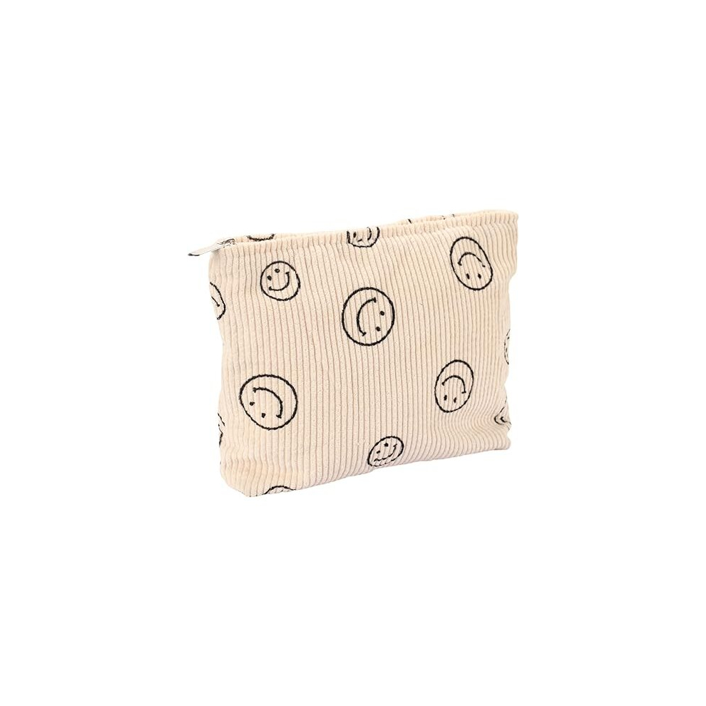 Tianci Beige Keep Your Beauty Essentials Organized With Our Small Cute Corduroy Cosmetic Bag For Women -Smile Dots Design(Beige)