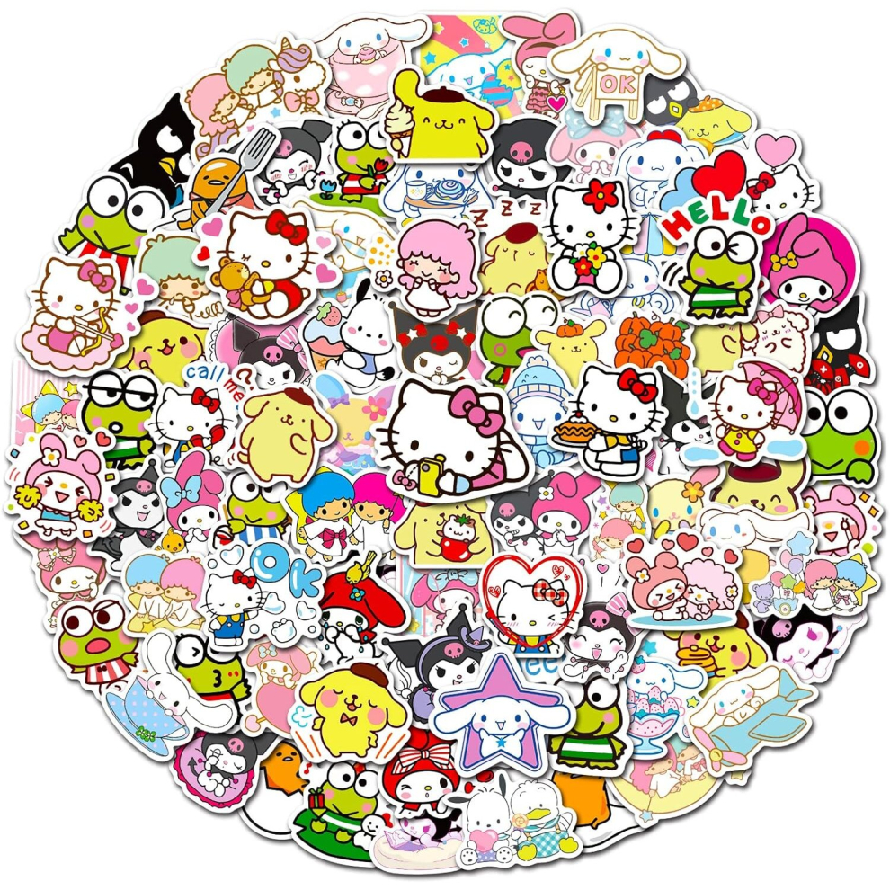 Tianci 100 Pcs Kawaii Stickers For Kids,Cute Stickers Waterproof Vinyl For Water Bottle,Laptop,Phone,Skateboard.sticker Pack For Teens (Hello Kt)
