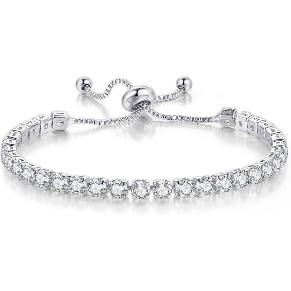 Tennis Bracelets for Women White Gold Plated Diamond Cubic ZirconiaClassic Adjustable Slider Bracelet Silver Fashion Jewelry Wedding Gift