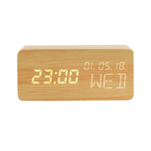 Wooden alarm clock Voice command Bedroom digital clock Next to LED ...