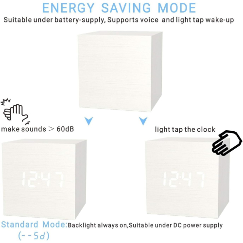 Digital alarm clock white, LED light mini modern cube desktop alarm clock showing time date temperature 1