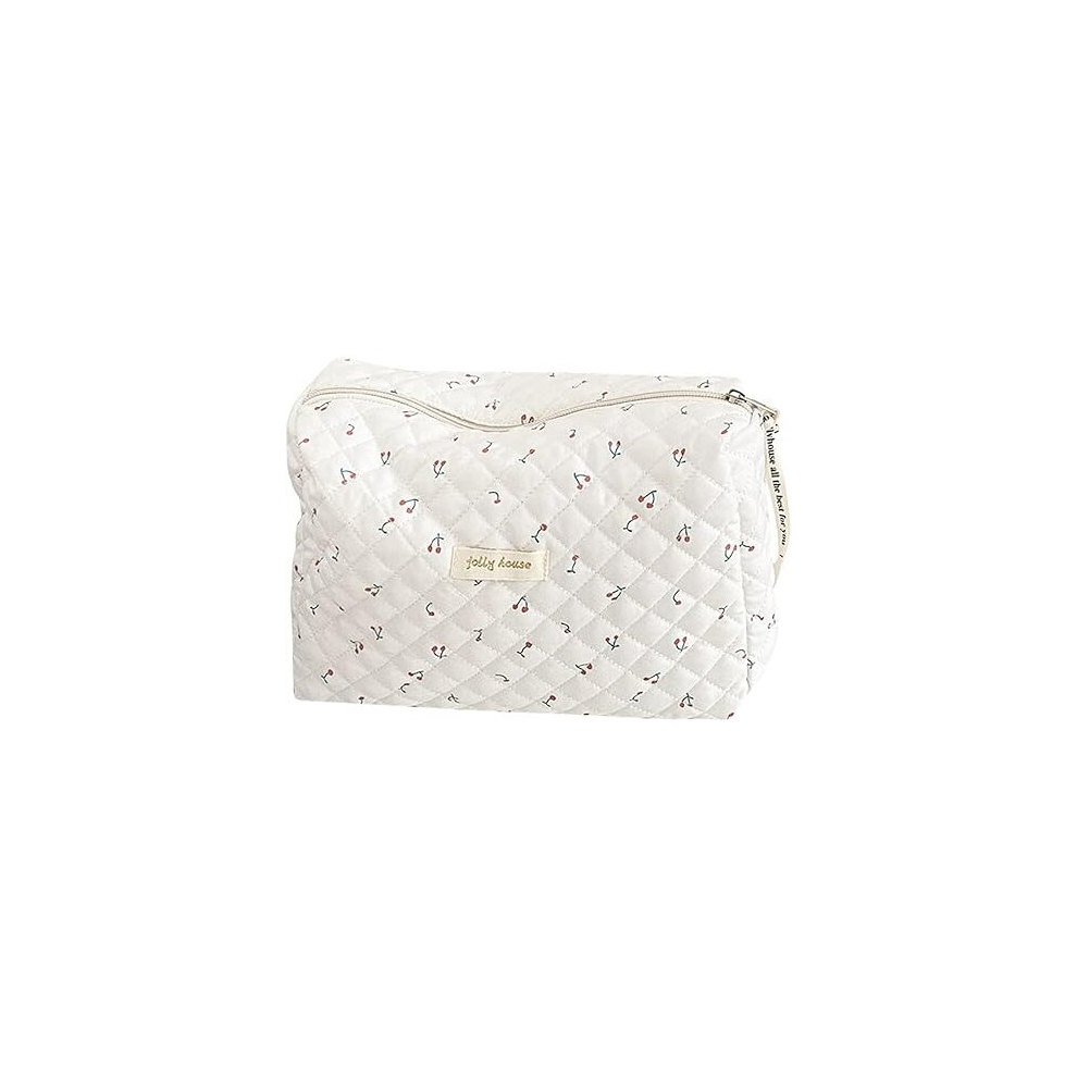Tianci Makeup Bag Cotton Travel Cosmetic Bag Cute Pouch Toiletry Bag Quilted Floral Organizer Bag Large Capacity Coquette Aesthetic Portable Storage Bag