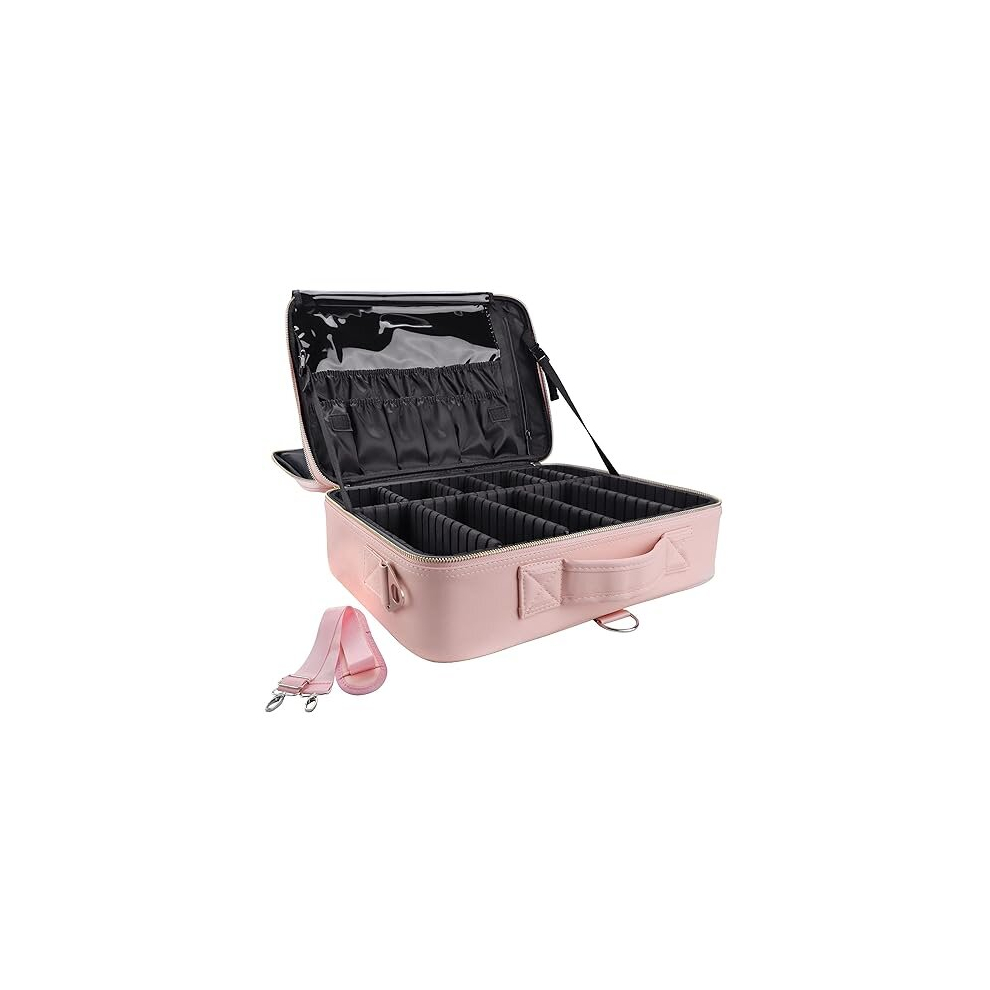 Tianci Makeup Bag Organizer 10.2'' Travel Makeup Train Case Cosmetic Brush Organizer Portable Artist Storage Bag With Adjustable Dividers And Shoulder Strap