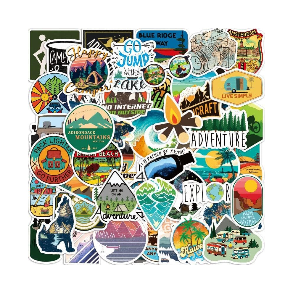 50pcs camping stickers, waterproof vinyl stickers, laptops, tablets, mobile phones, water bottles, bicyclesluggagecomputerscute and fun stickers