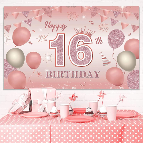 5x3ft Happy Sweet 16th Birthday Backdrop Decorations For Girls Balloon Sweet 16 Birthday Party 0035