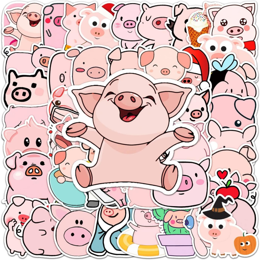 Tianci 50Pcs Cute Pig Stickers, Waterproof Vinyl Stickers, Cute And Fun Stickers, Laptops, Tablets, Phones, Water Bottles, Bicycles, Luggage Computers