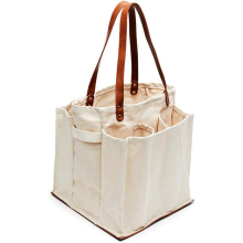 Farmer's Market Tote Shopping Bags with Handles 7 Pocket Large Utility Tote Bag Heavy Duty Canvas Bag with Vegan Leather Base Reusable Tote Bag