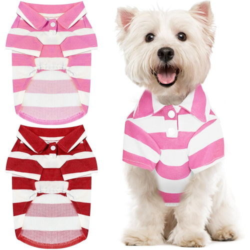 2 Pieces Stripe Dog Shirts Breathable Polo TShirts for Small Dogs Cats