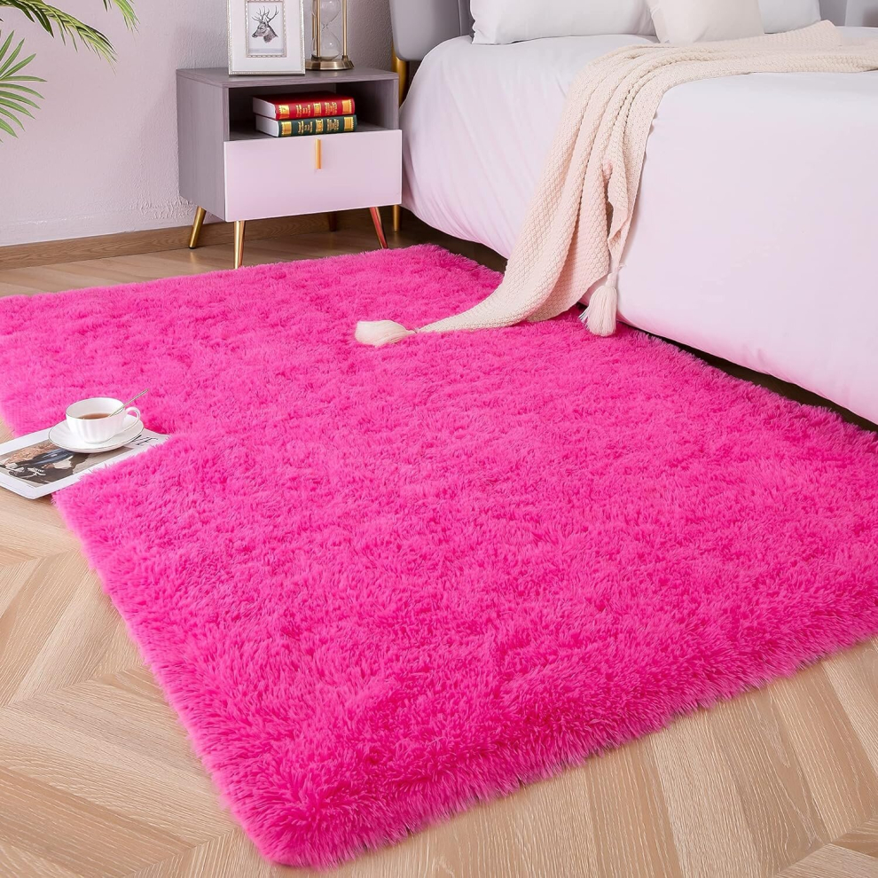 Soft Fluffy Area Rugs for Bedroom Kids Room Plush Shaggy Nursery Rug Furry Throw Carpets-(Rose 40*60cm)