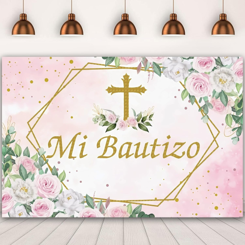 5x3Ft Mi Bautizo Backdrop Baptism Baby Shower The First Holy Communion ...