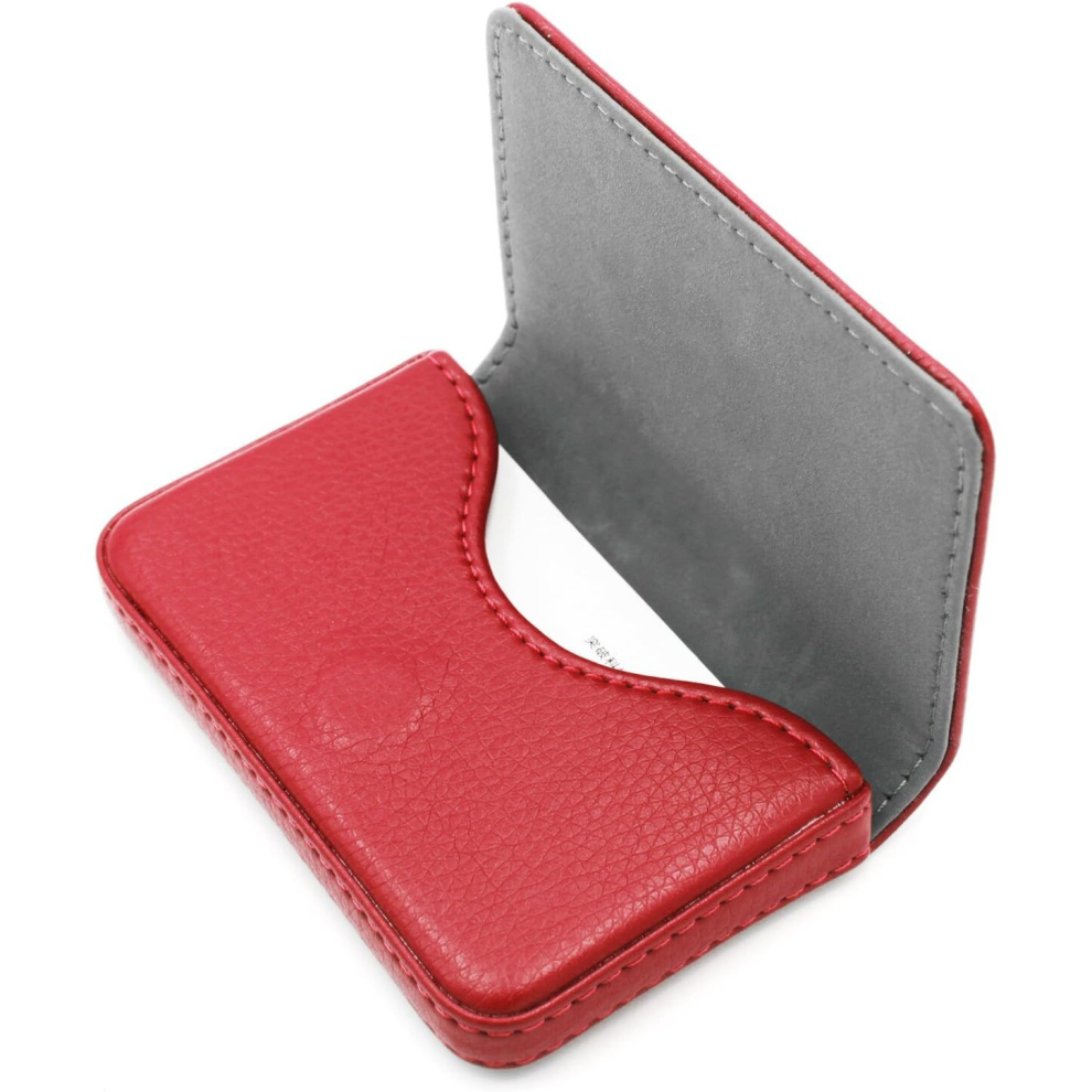 RFID Blocking Wallet - Minimalist Leather Business Credit Card Holder with Magnetic - Red