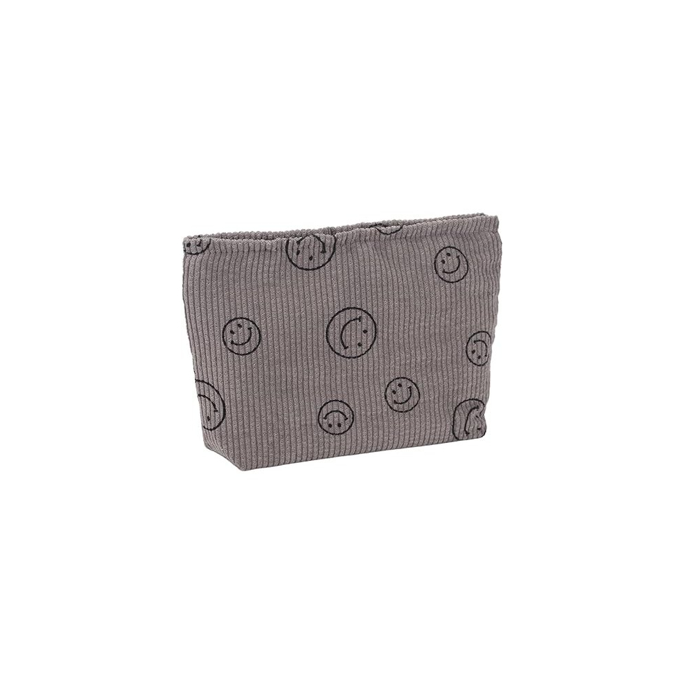 Tianci Grey Small Cute Corduroy Cosmetic Bag For Women - Smile Dots Design, Perfect For Keeping Your Beauty Essentials Organized(Grey)