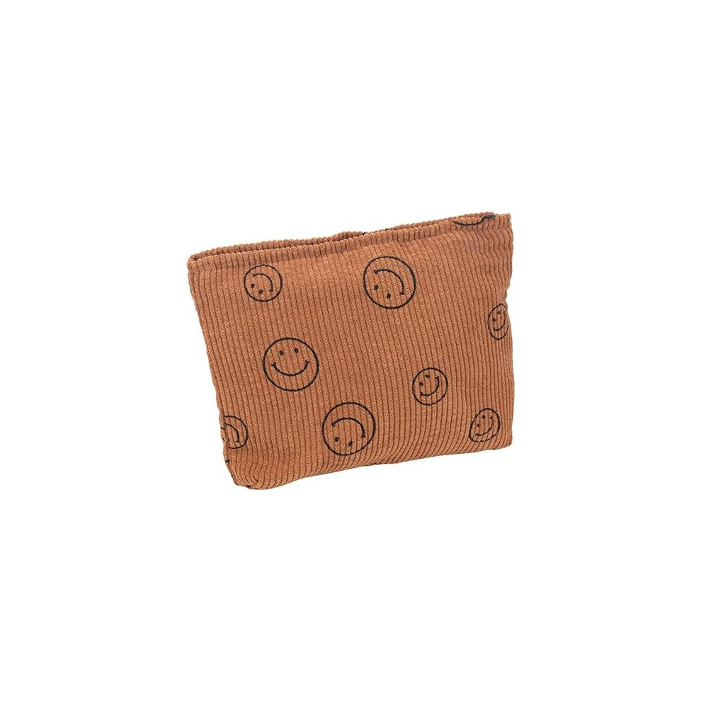 Tianci Brown Small Cute Corduroy Cosmetic Bag For Women - Smile Dots Design, Perfect For Keeping Your Beauty Essentials Organized(Brown)