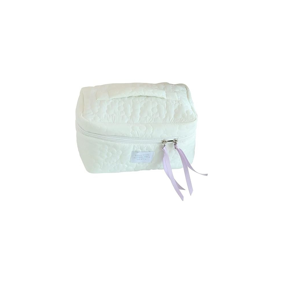 Tianci Makeup Bag Travel Cosmetic Bag Cute Cotton Toiletry Bag Quilted Flower Organizer Bag Large Capacity Handheld Portable Storage Zipper Purse For Women