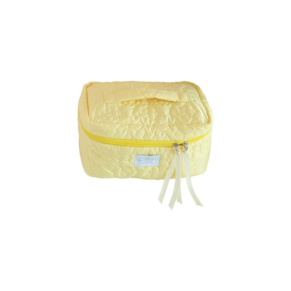 Tianci Makeup Bag Travel Cosmetic Bag Cute Cotton Toiletry Bag Quilted Flower Organizer Bag Large Capacity Handheld Portable Storage Zipper Purse For Women