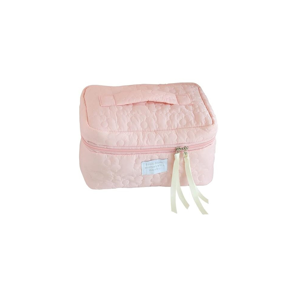 Tianci Makeup Bag Travel Cosmetic Bag Cute Cotton Toiletry Bag Quilted Flower Organizer Bag Large Capacity Handheld Portable Storage Zipper Purse For Women