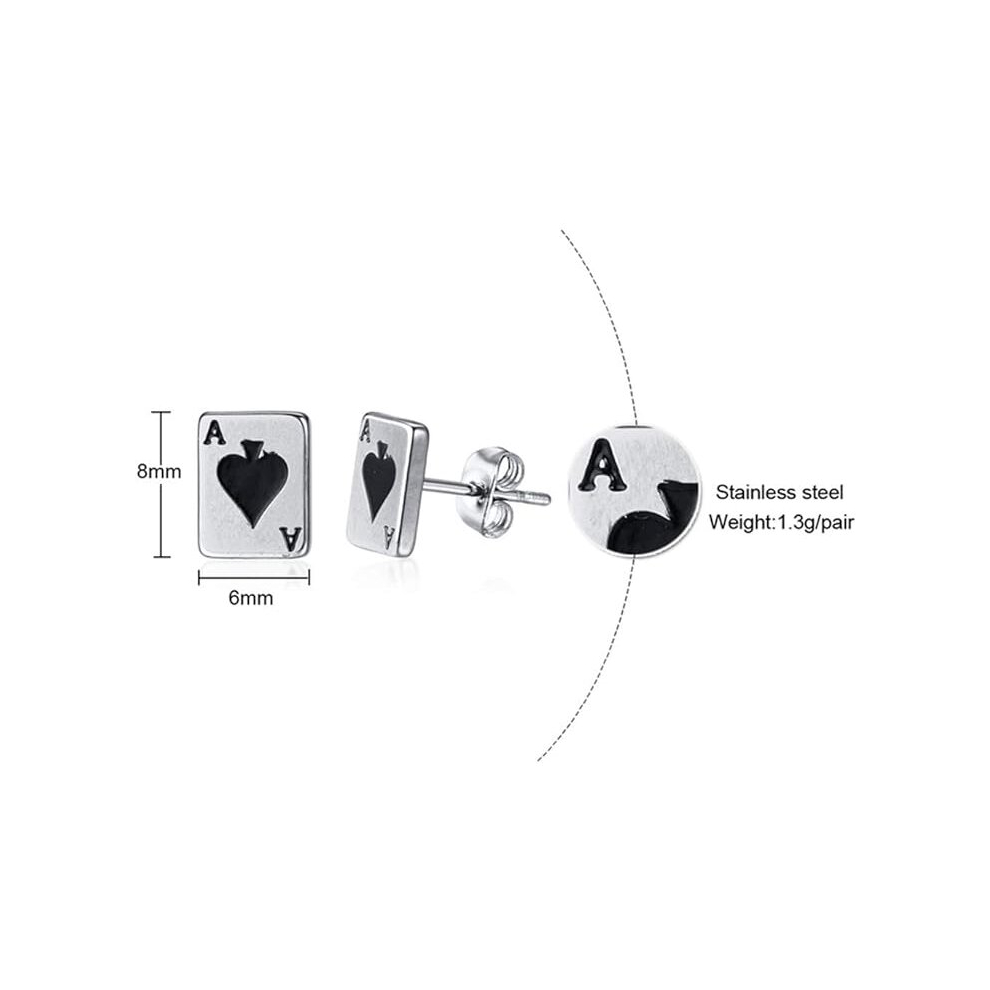 Stainless Steel Ace Spade Gambling Casino Biker Cockail Party Stud Earrings