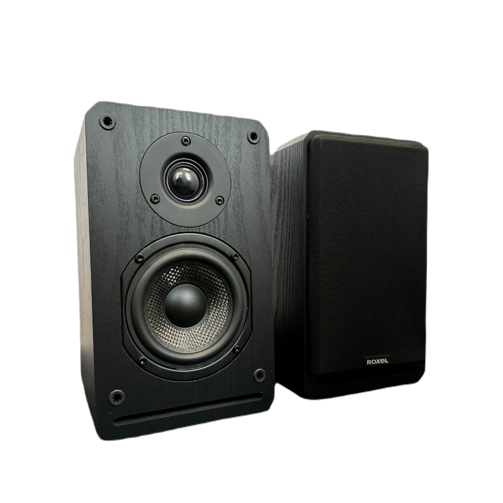 Roxel Rbs300 Bookshelf Speaker Set 150W - Black Wood Effect - 2 X 75W Speakers