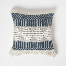 Safi Handwoven Fringed Navy & Cream Kilim Cushion 45 x 45 cm