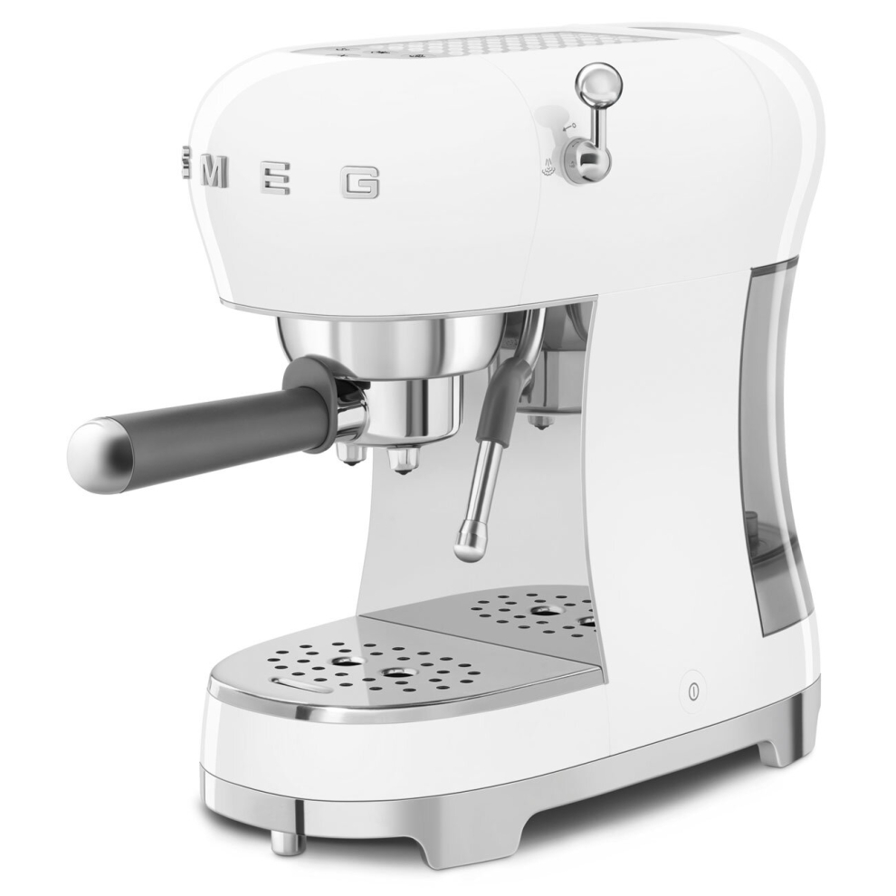 Smeg ECF02 Black Espresso Coffee Machine with Steam Wand (White)