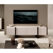 Wide TV Cabinet Entertainment Unit Stand Handleless Beige Black Kiznie