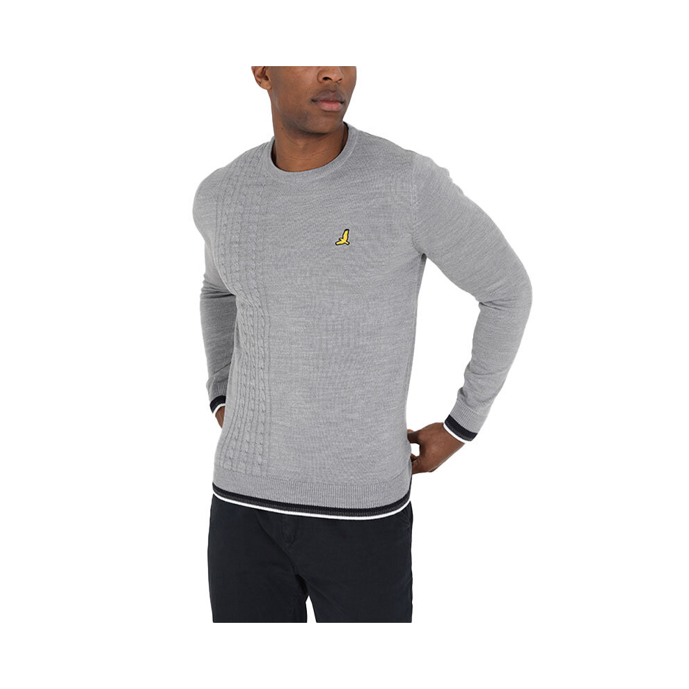 (Grey, XL) BRAVE SOUL Mens Pullover Jumper Long Sleeve Crew Neck Sweater Plain Casual Top