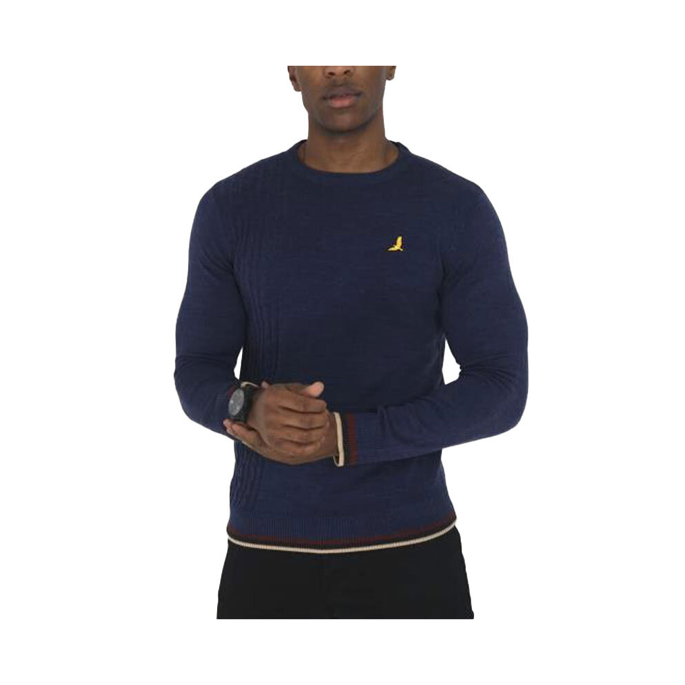 (Navy, XL) BRAVE SOUL Mens Pullover Jumper Long Sleeve Crew Neck Sweater Plain Casual Top