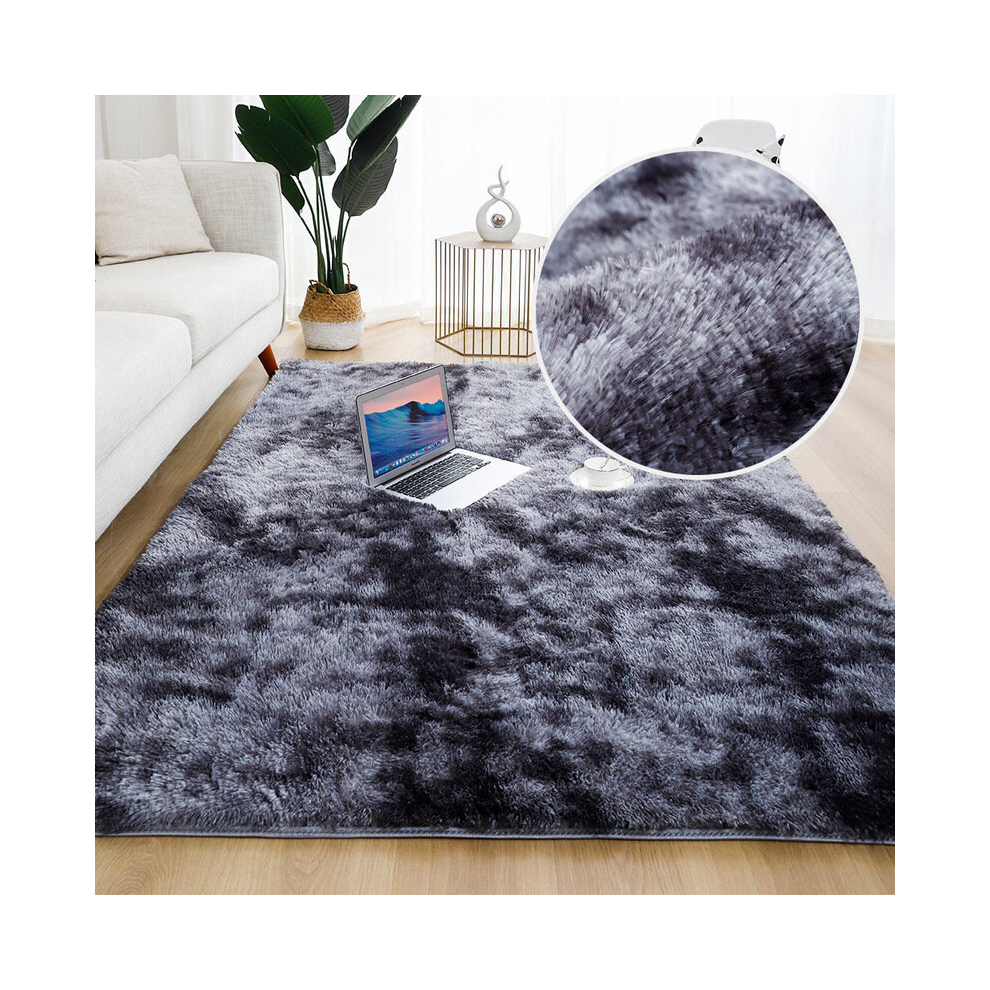 Aspire Homeware (200X290 Cm, Tye Dye Grey) Exrta Large Rugs Shaggy Living Room Rug Carpet Black