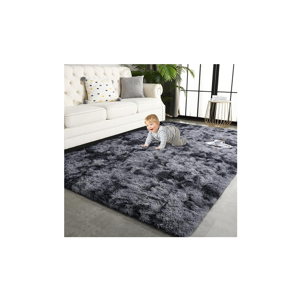 Aspire Homeware (80X150 Cm, Tye Dye Grey) Exrta Large Rugs Shaggy Living Room Rug Carpet Black