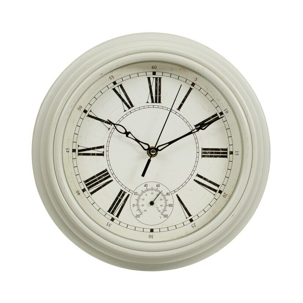 (Cream) Traditional Lincoln Wall Clock with Thermometer - Classic Roman Numeral 29cm