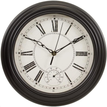 (Black) Traditional Lincoln Wall Clock with Thermometer - Classic Roman Numeral 29cm