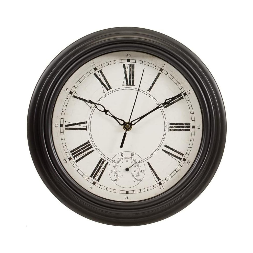 (Black) Traditional Lincoln Wall Clock with Thermometer - Classic Roman Numeral 29cm