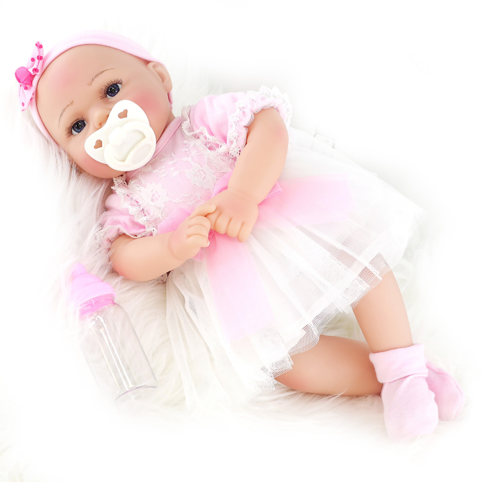 (Open Eyes Girl) The Magic Toy Shop 17" Realistic Reborn Baby Doll Girl Boy Handmade Sleeping Open Eyes Dummy Bottle