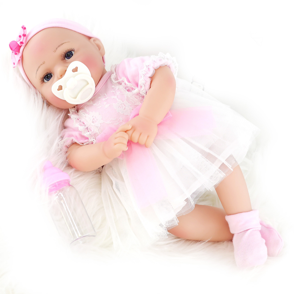 Bibi Doll (Open Eyes Girl) Reborn Baby Doll Realistic 17" Realistic Newborn With Dummy, Bottle & Birth Certificate