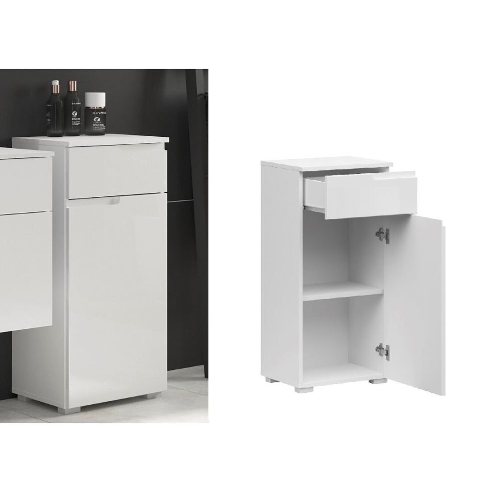 Bathroom Cabinet 400mm Floor Storage Drawer Unit Slim White Gloss Spice