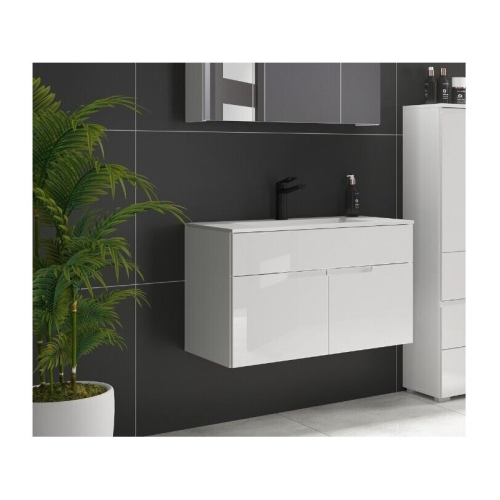 Vanity Unit 800 Sink Cabinet Ceramic Basin Wall Floor White Gloss Spice