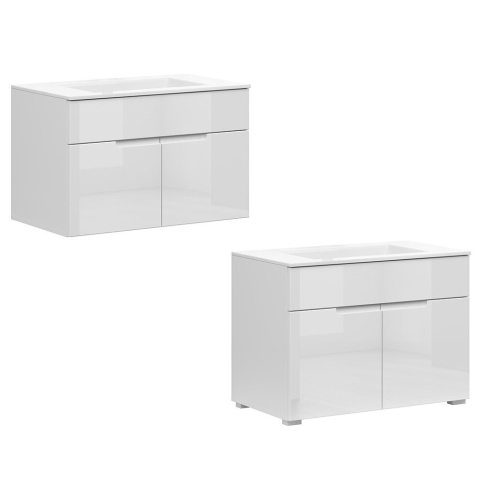 Vanity Unit 800 Sink Cabinet Ceramic Basin Wall Floor White Gloss Spice 1