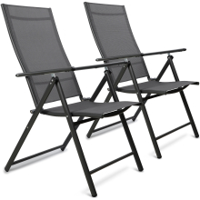(Grey) SUNMER Set of 2 Folding Garden Chairs with 7 Seating Positions