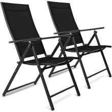 (Black) SUNMER Set of 2 Folding Garden Chairs with 7 Seating Positions