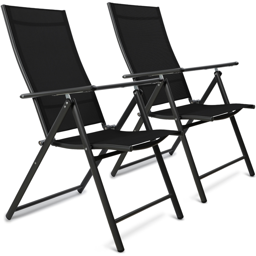 (Black) SUNMER Set of 2 Folding Garden Chairs with 7 Seating Positions
